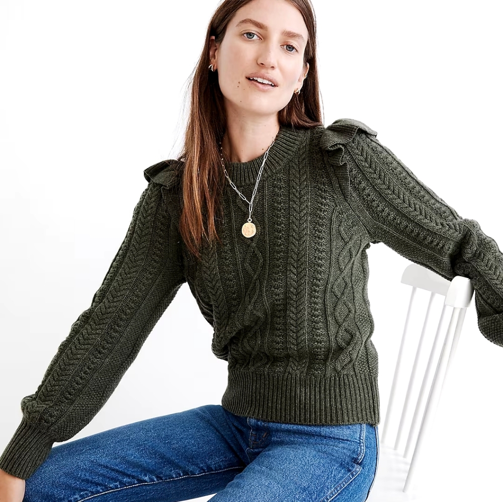 NWT Madewell Hollydene Ruffle-Shoulder Pullover Sweater